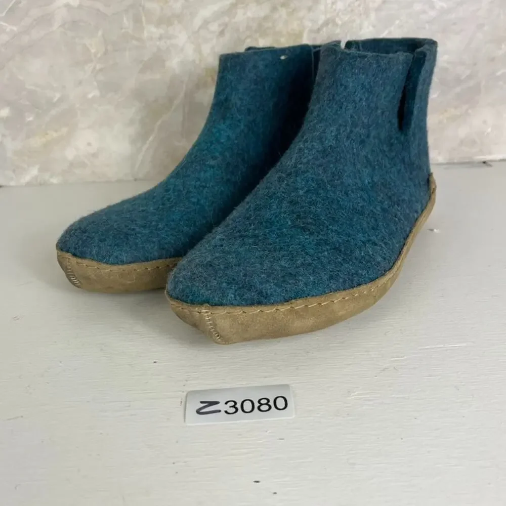 Glerups Womens Booties Slippers Wool Upper Size 11 Petrol Blue Suede Sole